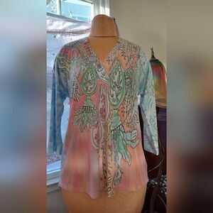 ATELIER 5 BY Gozde Yilmas Blouse Abstract Pastel Light Tunic Size M